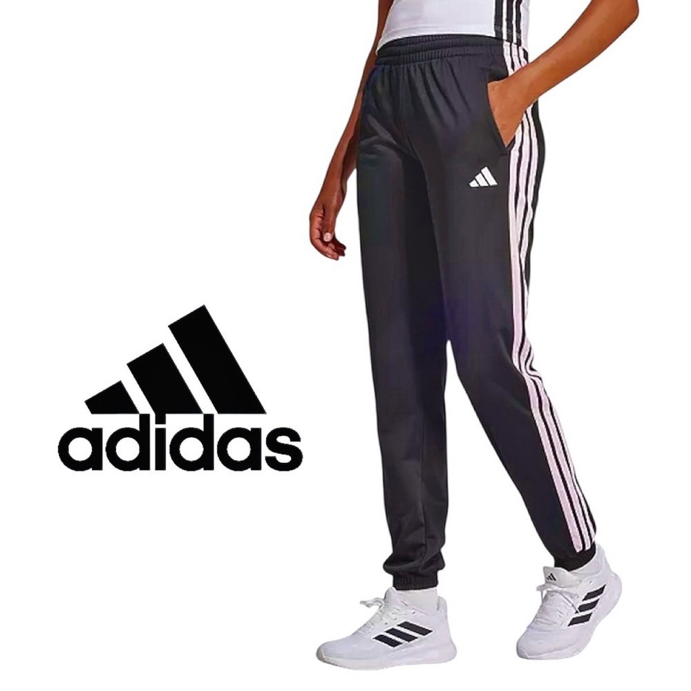 •Adidas XL Black & Pink 3-Stripe Joggers! NEW!